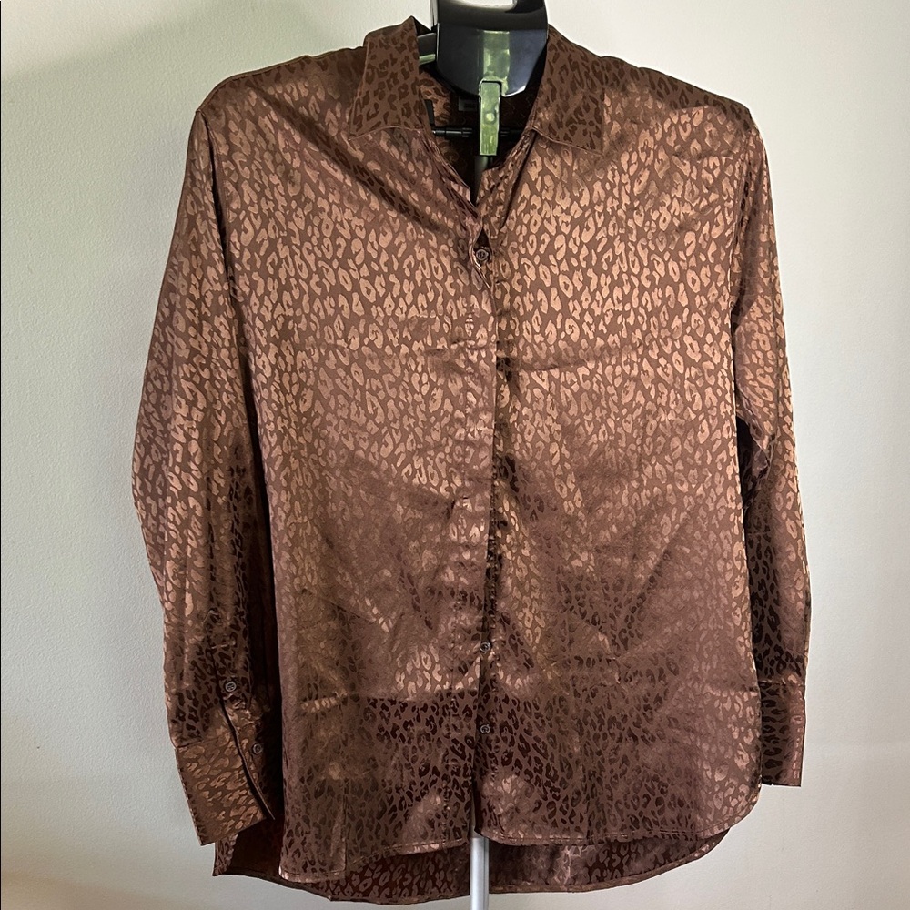 Old Navy Brown Patterned Satin Blouse